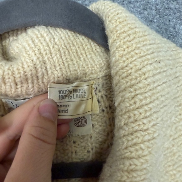 Irish Cottage Shop Cream Wool Cardigan Handloomed Aran Zip Up 100% Wool - Picture 3 of 12